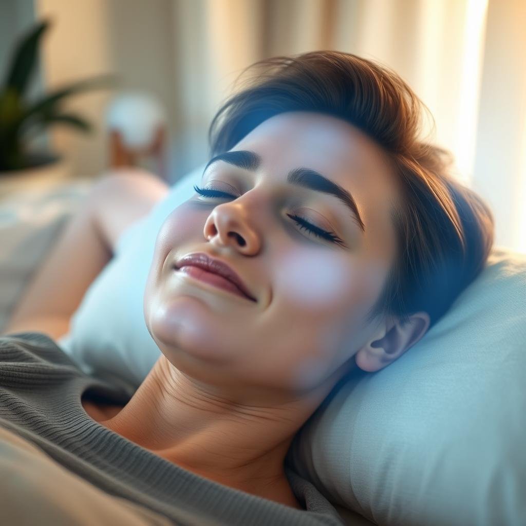Person experiencing deep relaxation from distant energy healing